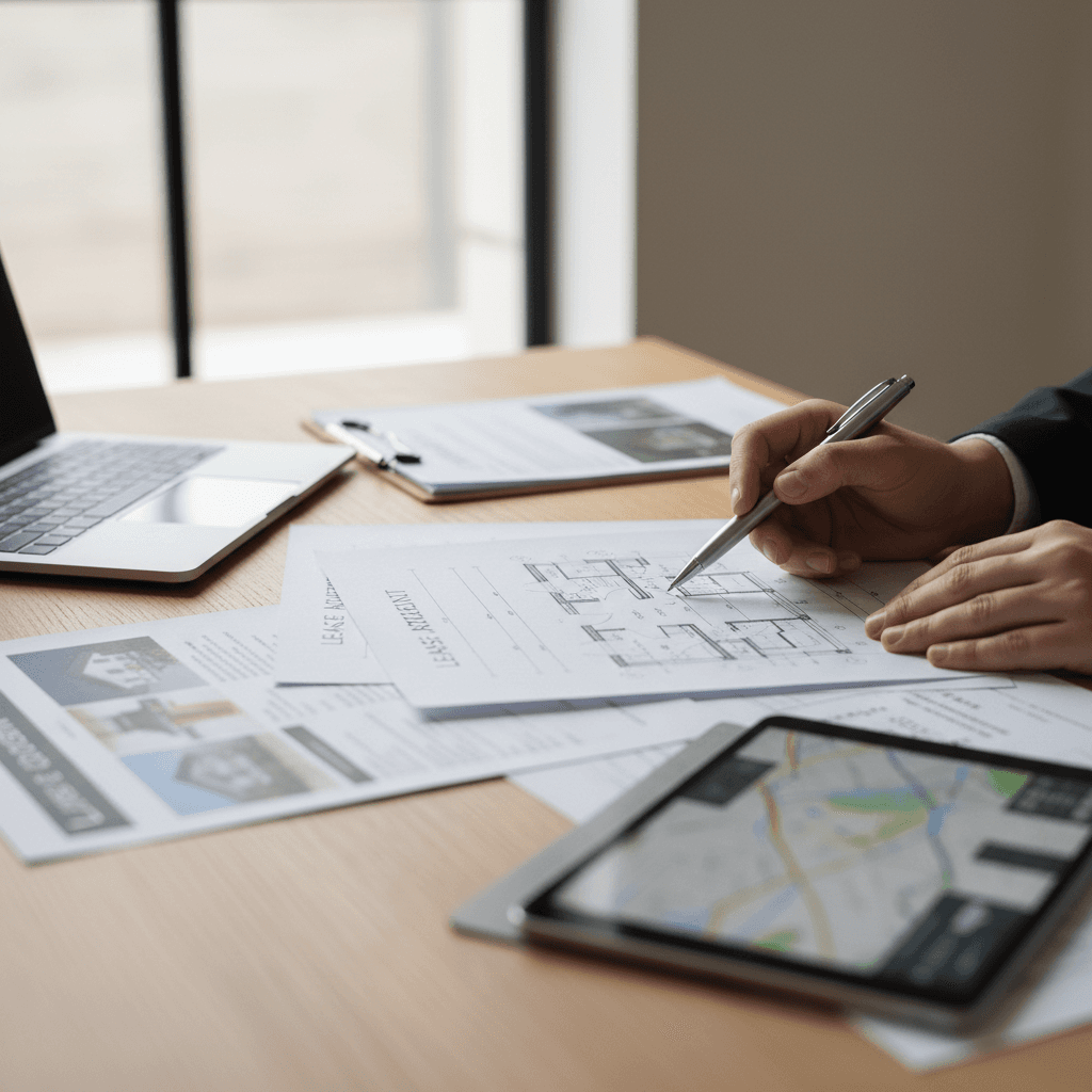 Real estate professional reviewing property investment documents